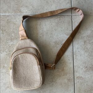 Elegant Tan Woven Crossbody Bag